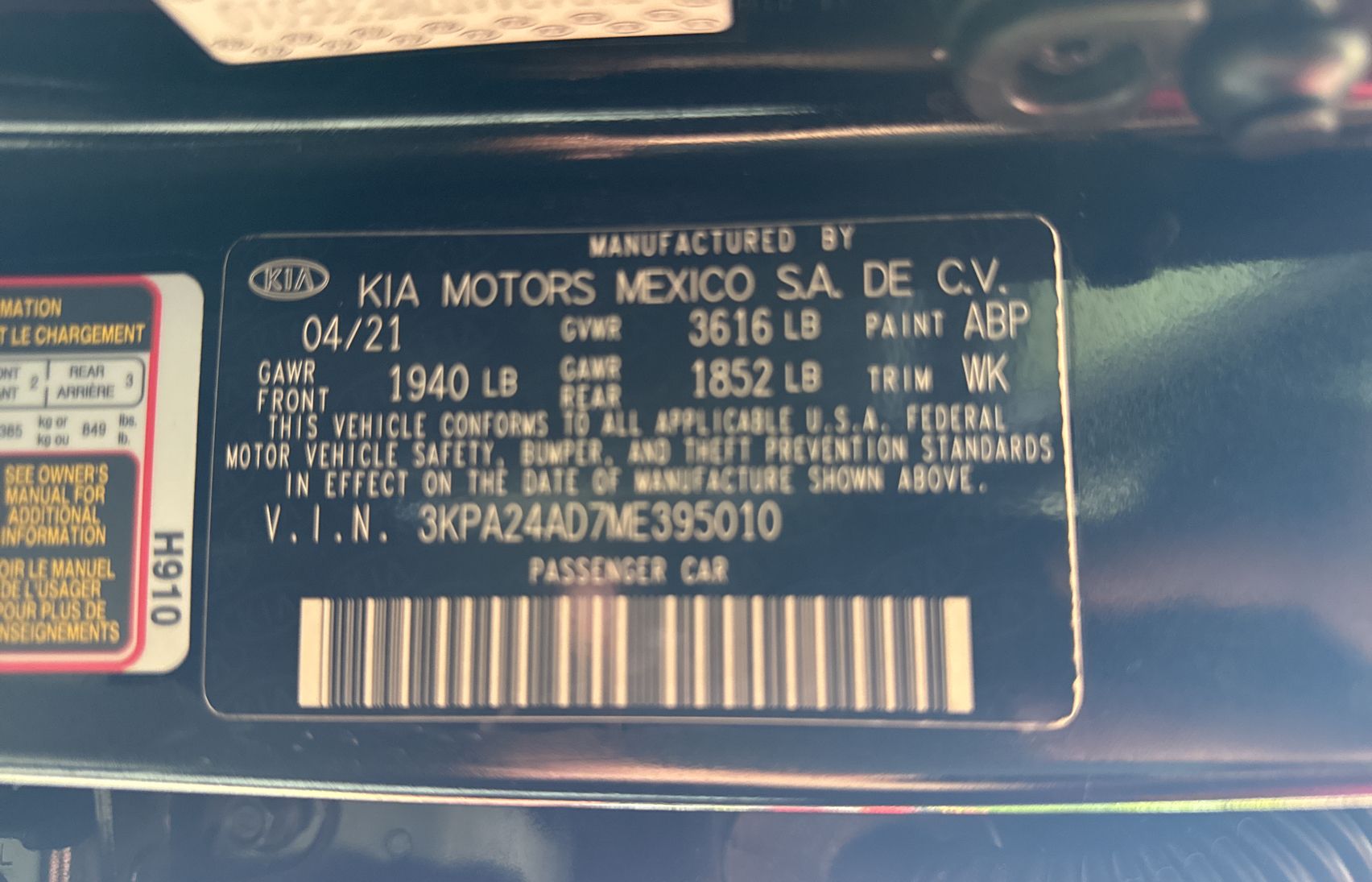 3KPA24AD7ME395010 2021 Kia Rio Lx