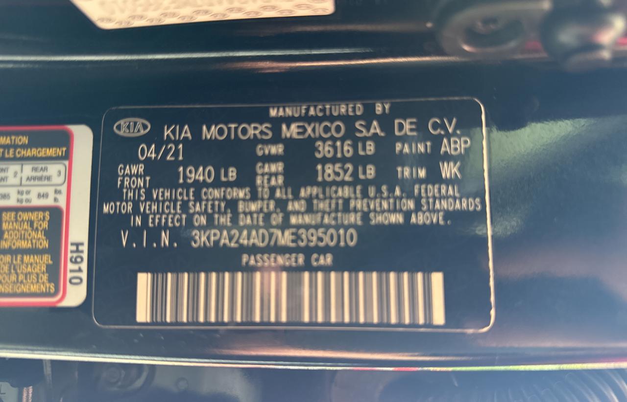 2021 Kia Rio Lx VIN: 3KPA24AD7ME395010 Lot: 64653674