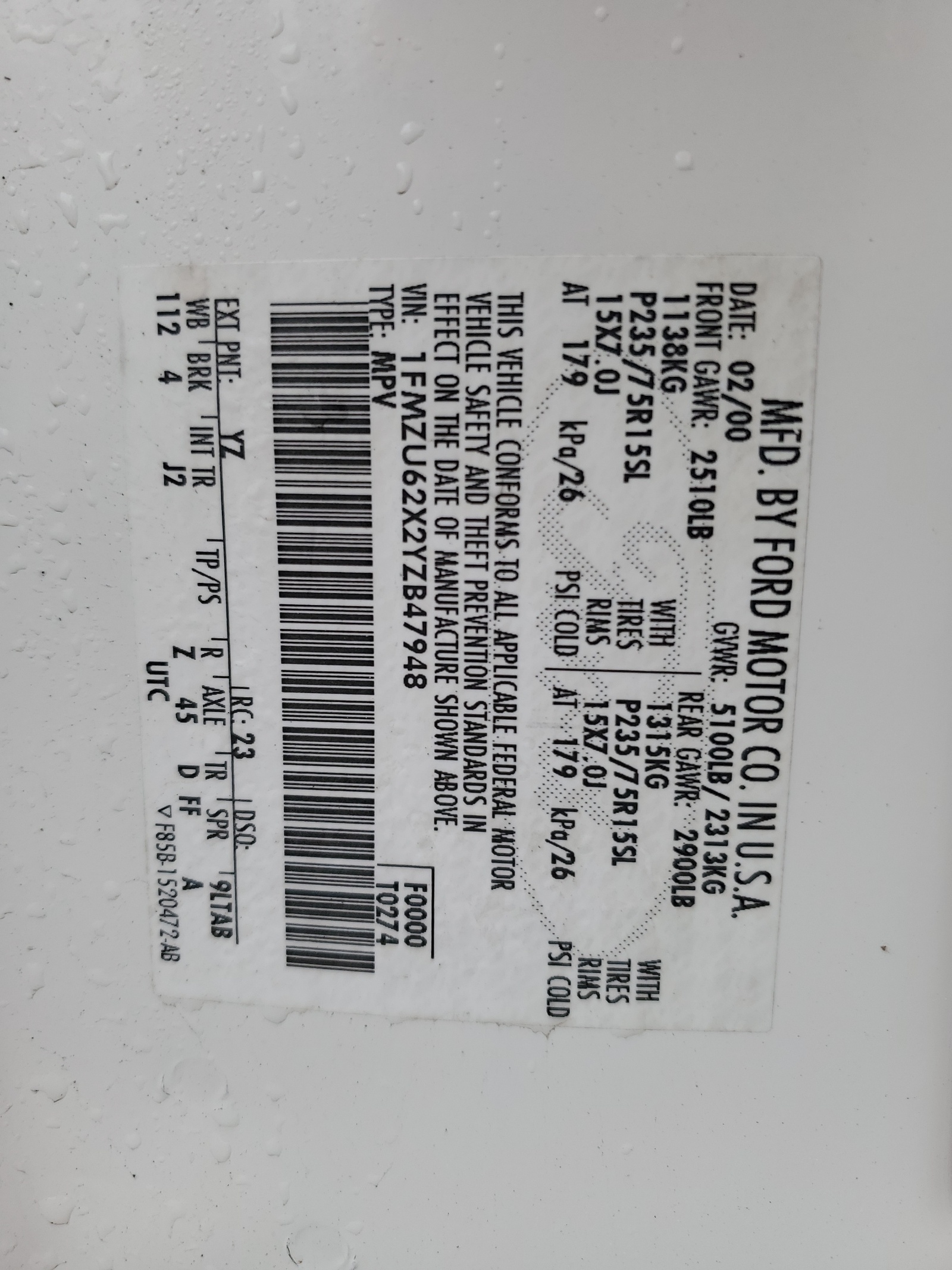 1FMZU62X2YZB47948 2000 Ford Explorer Xls