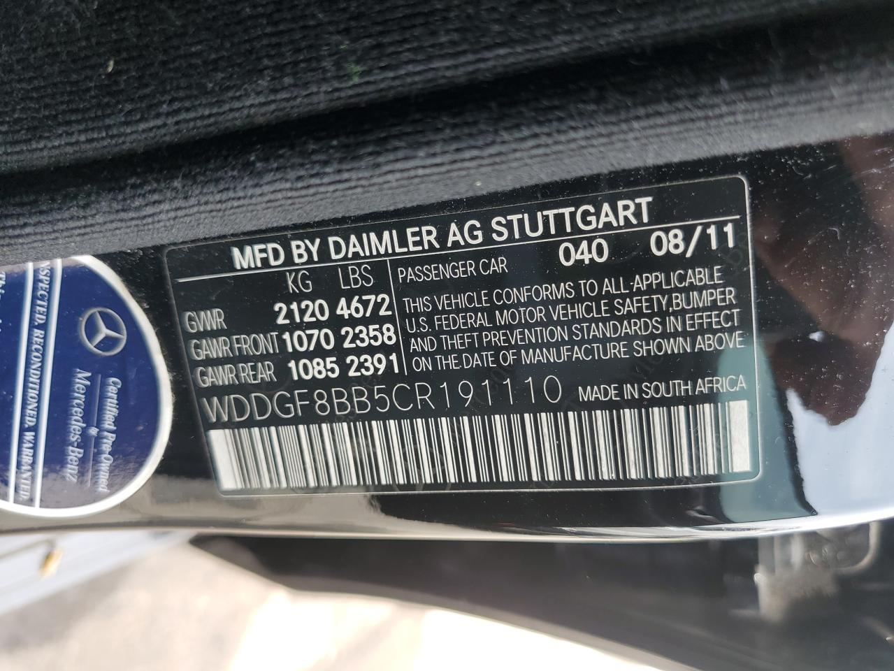 2012 Mercedes-Benz C 300 4Matic VIN: WDDGF8BB5CR191110 Lot: 64081164