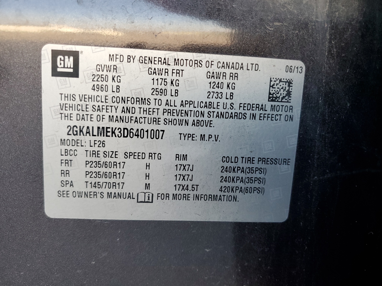 2GKALMEK3D6401007 2013 GMC Terrain Sle