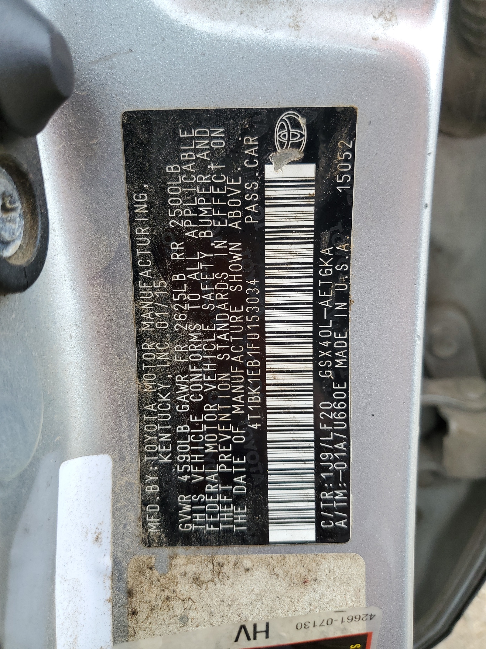 4T1BK1EB1FU153034 2015 Toyota Avalon Xle