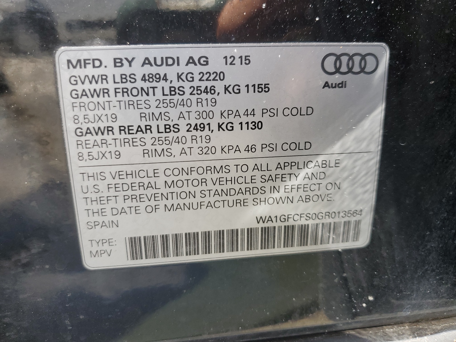 WA1GFCFS0GR013564 2016 Audi Q3 Prestige