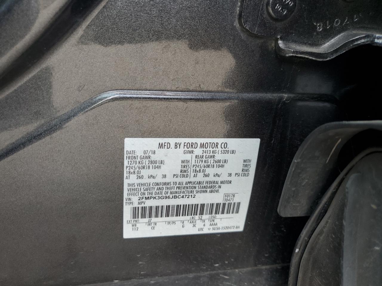 2018 Ford Edge Se VIN: 2FMPK3G96JBC47212 Lot: 62883034