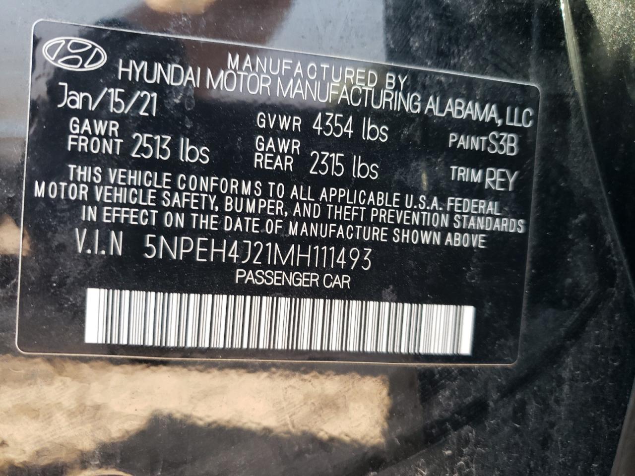 2021 Hyundai Sonata Limited VIN: 5NPEH4J21MH111493 Lot: 63646584