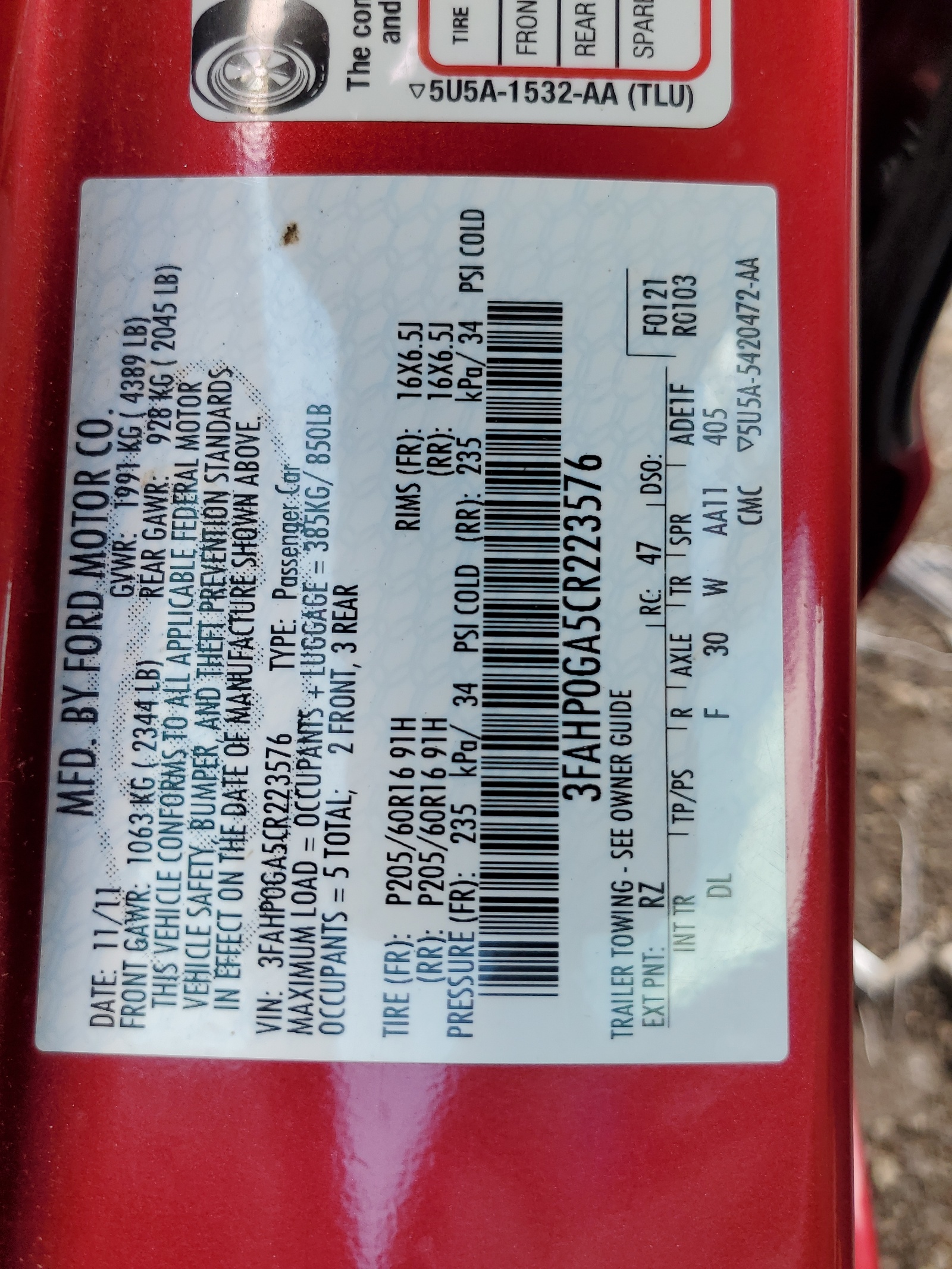 3FAHP0GA5CR223576 2012 Ford Fusion S