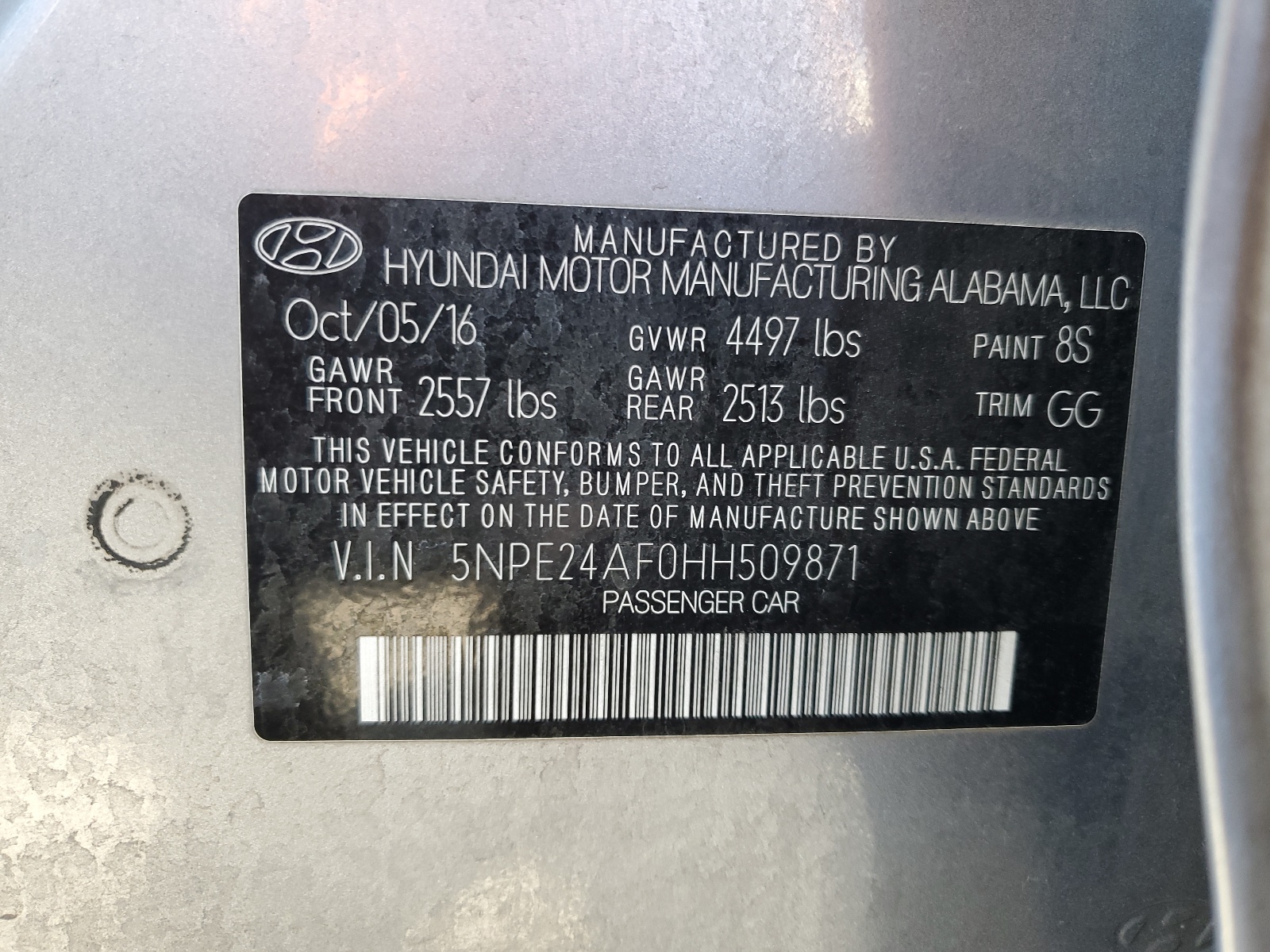 5NPE24AF0HH509871 2017 Hyundai Sonata Se