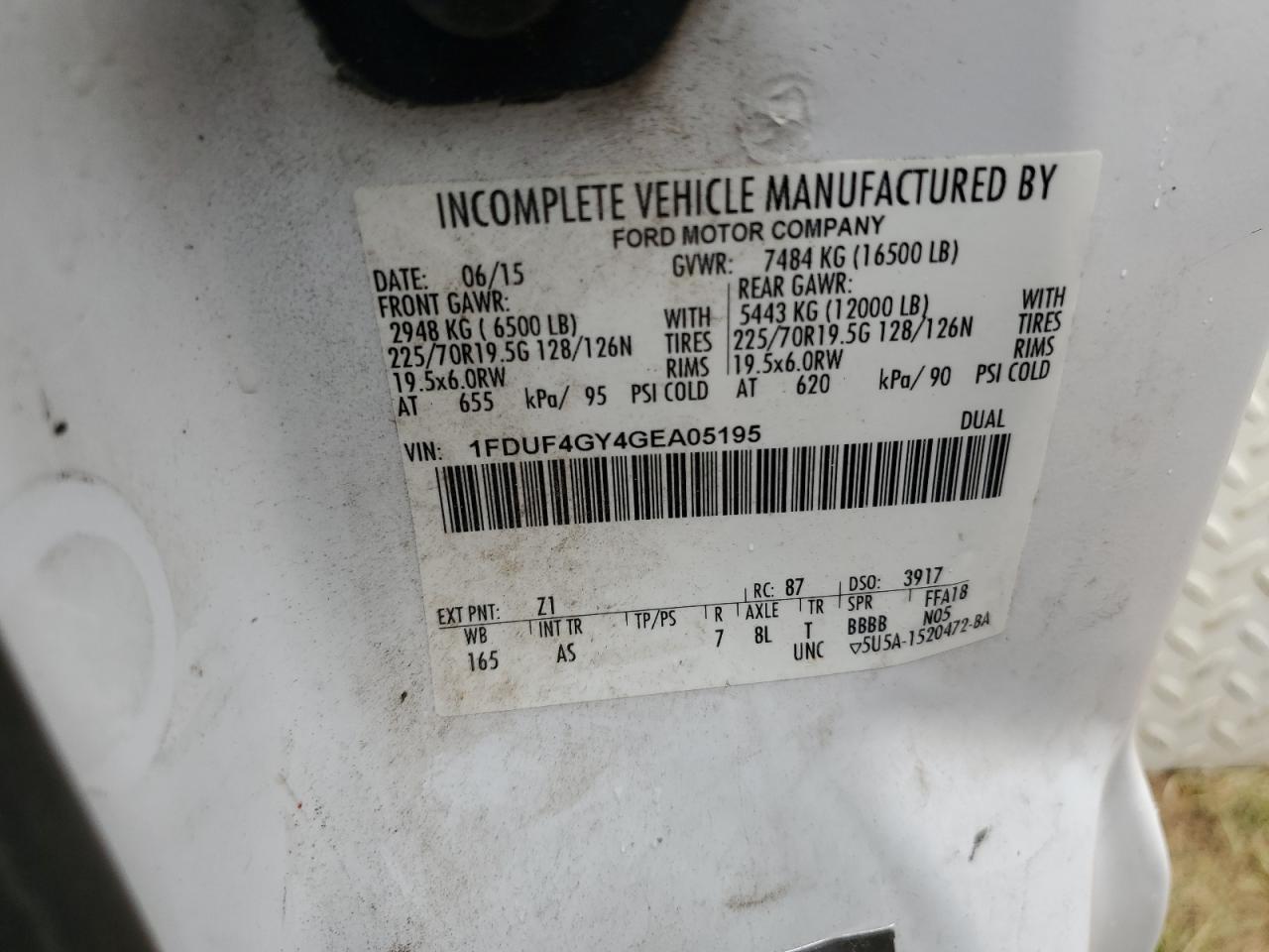 2016 Ford F450 Super Duty VIN: 1FDUF4GY4GEA05195 Lot: 62000784
