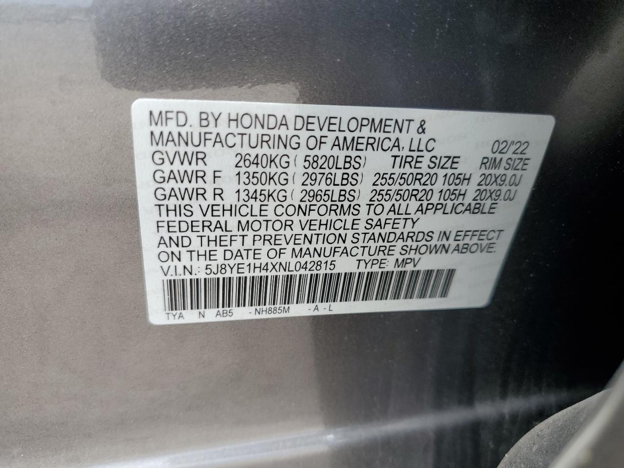 5J8YE1H4XNL042815 Acura MDX TECHNO 15