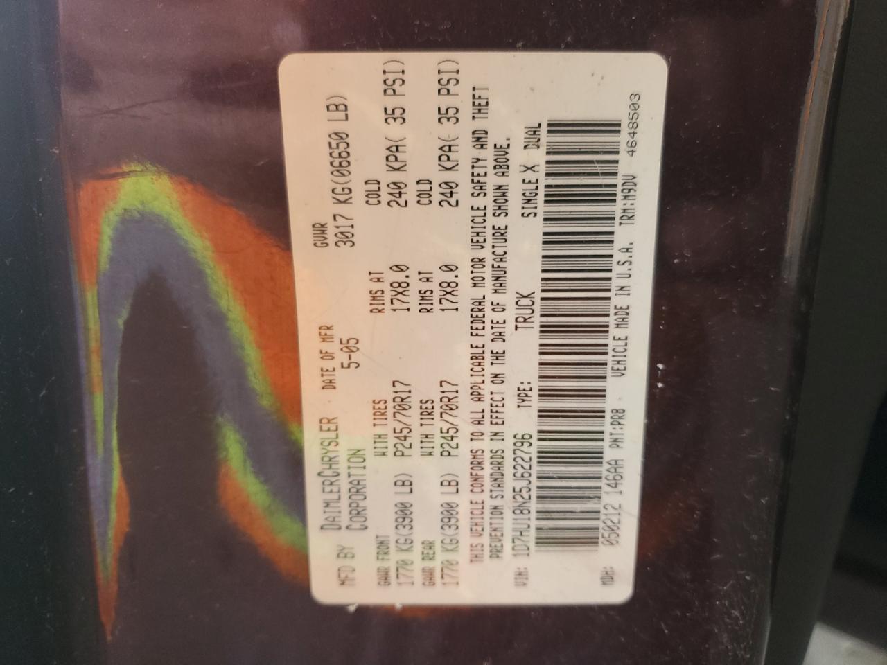 2005 Dodge Ram 1500 St VIN: 1D7HU18N25J622796 Lot: 63835794