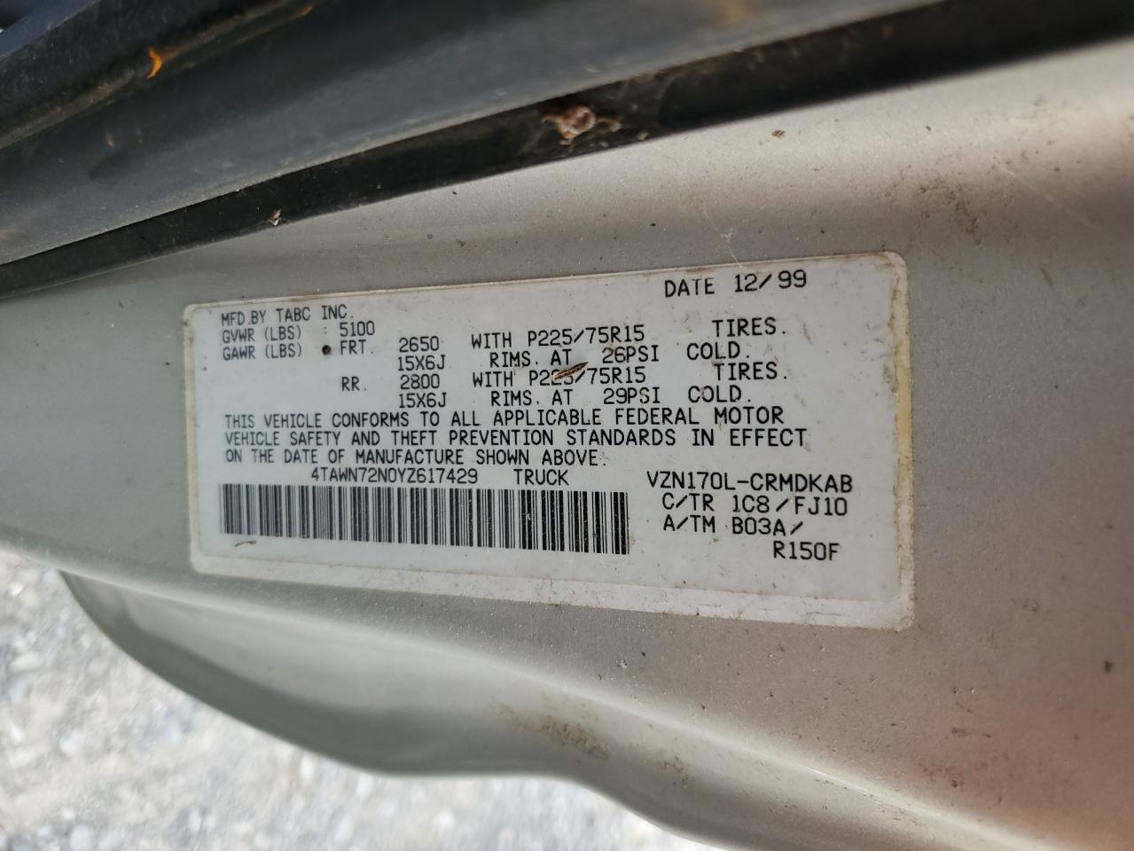 2000 Toyota Tacoma Xtracab VIN: 4TAWN72N0YZ617429 Lot: 64219974