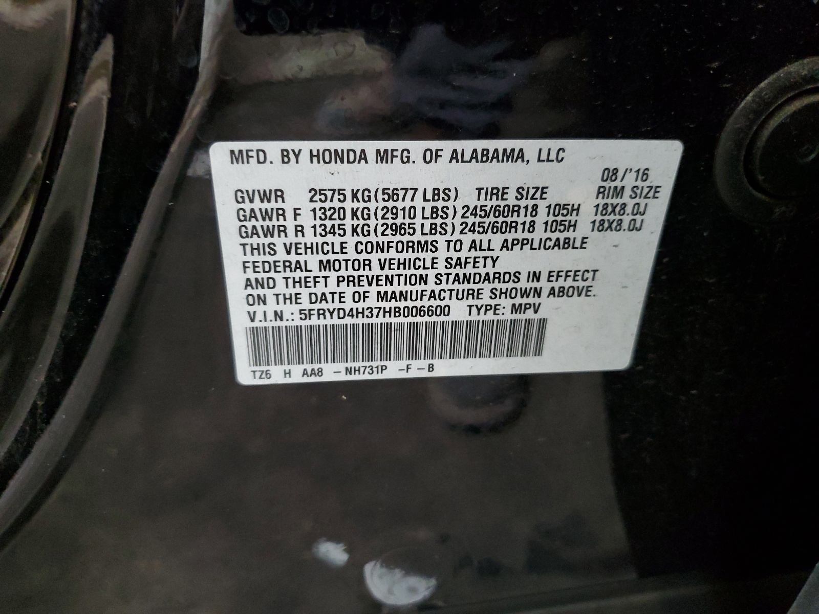 5FRYD4H37HB006600 2017 Acura Mdx