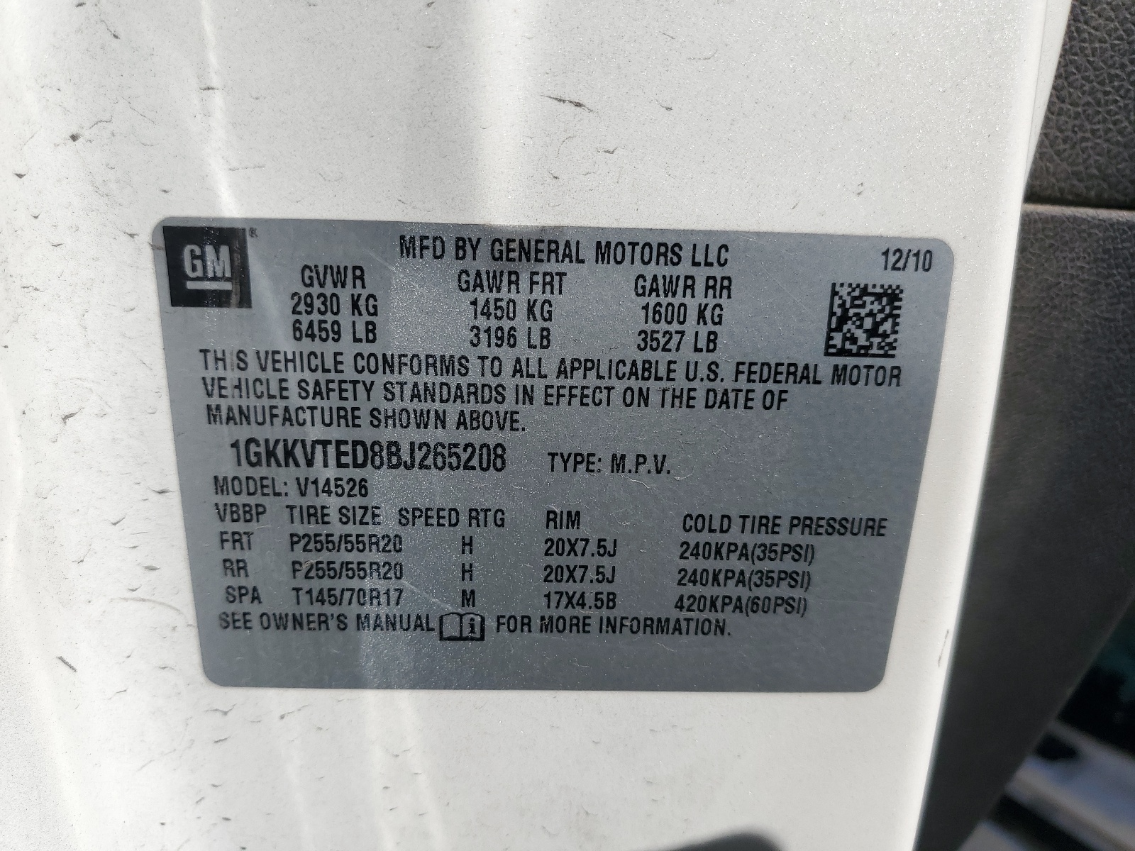 1GKKVTED8BJ265208 2011 GMC Acadia Denali