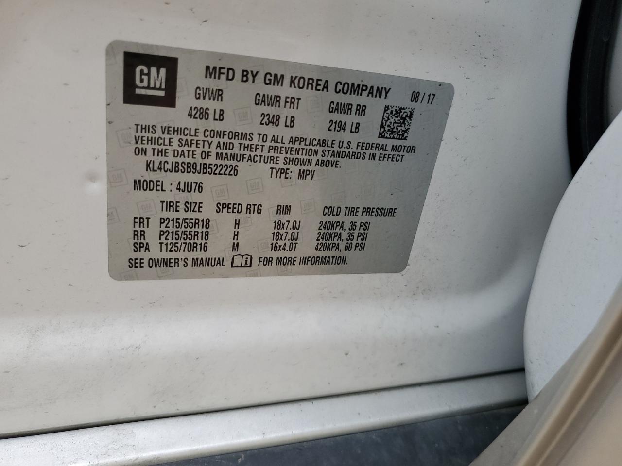 2018 Buick Encore Preferred Ii VIN: KL4CJBSB9JB522226 Lot: 62129854