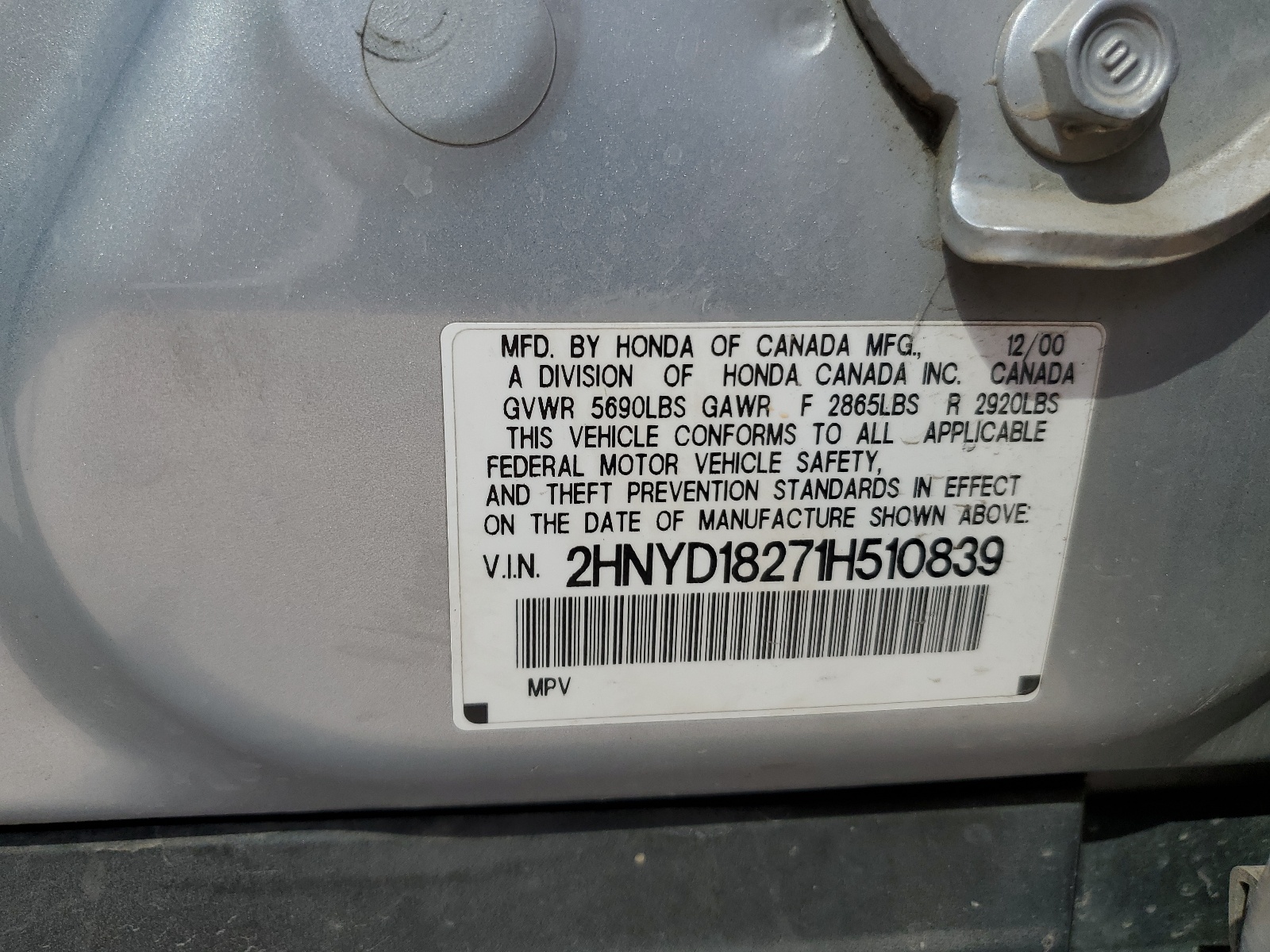 2HNYD18271H510839 2001 Acura Mdx