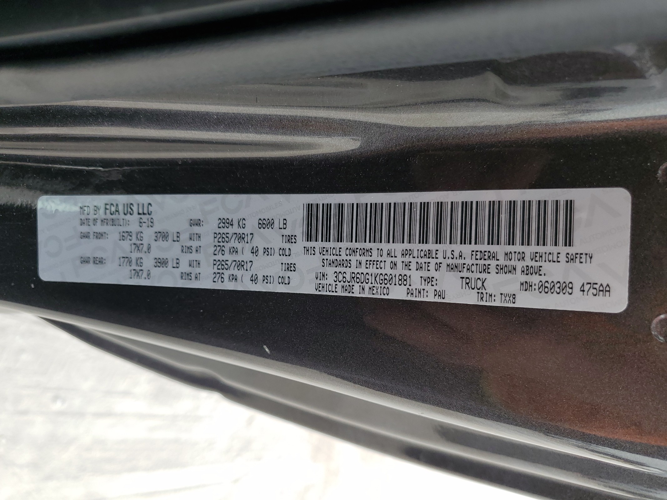 3C6JR6DG1KG601881 2019 Ram 1500 Classic Tradesman