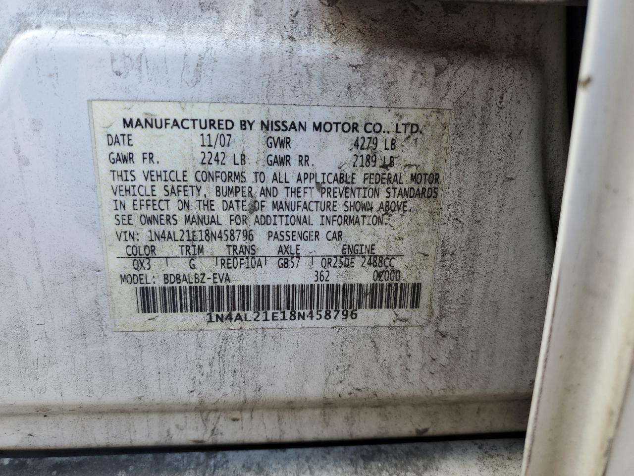 1N4AL21E18N458796 2008 Nissan Altima 2.5