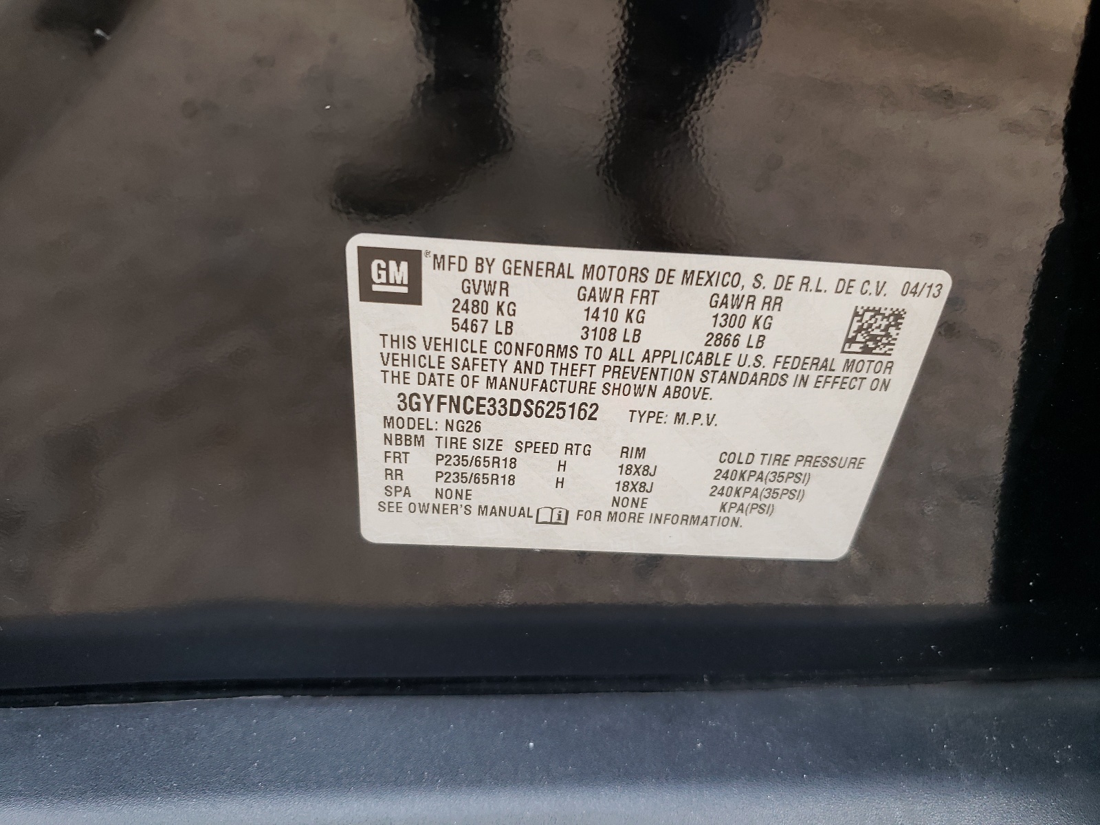 3GYFNCE33DS625162 2013 Cadillac Srx Luxury Collection