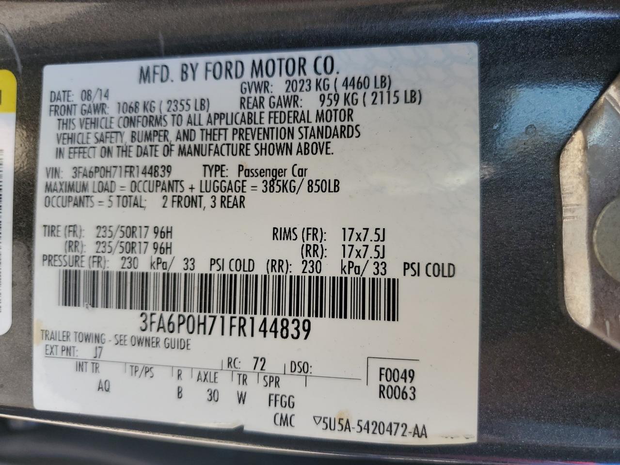 3FA6P0H71FR144839 2015 FORD FUSION - Image 12