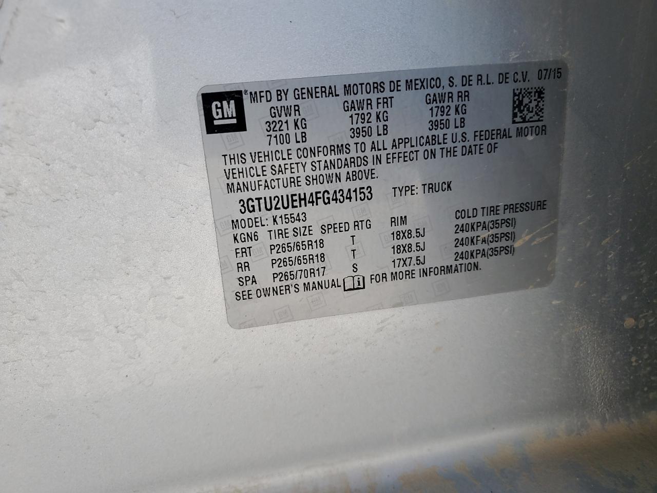 3GTU2UEH4FG434153 2015 GMC Sierra K1500 Sle