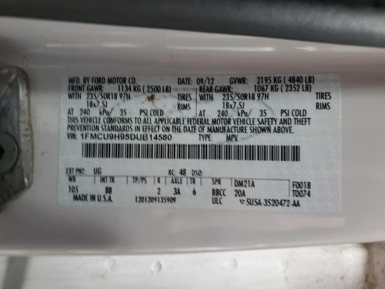 1FMCU9H95DUB14580 2013 Ford Escape Sel