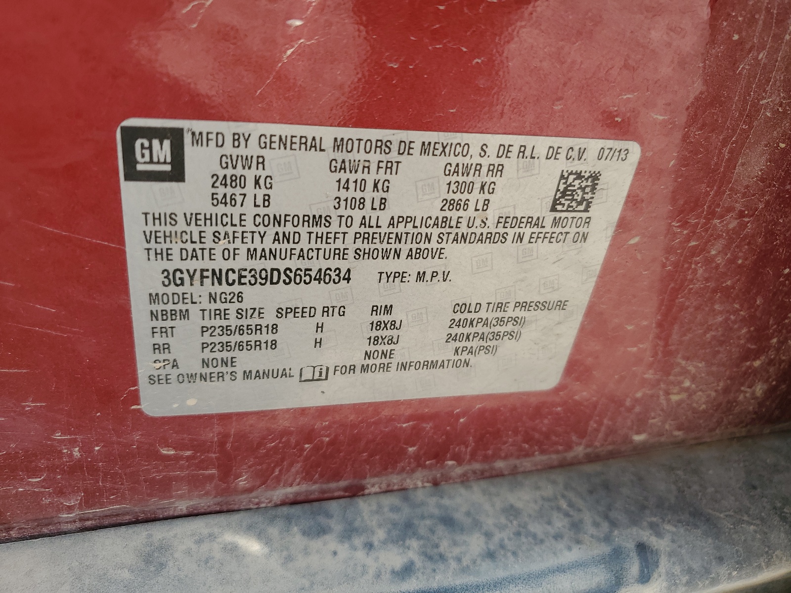 3GYFNCE39DS654634 2013 Cadillac Srx Luxury Collection