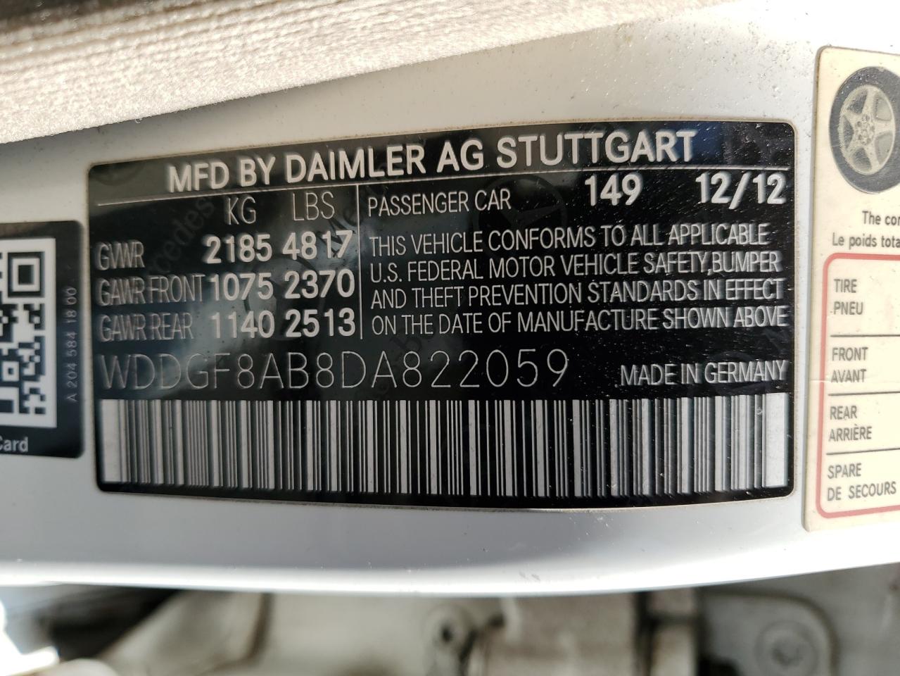 2013 Mercedes-Benz C 300 4Matic VIN: WDDGF8AB8DA822059 Lot: 64410294