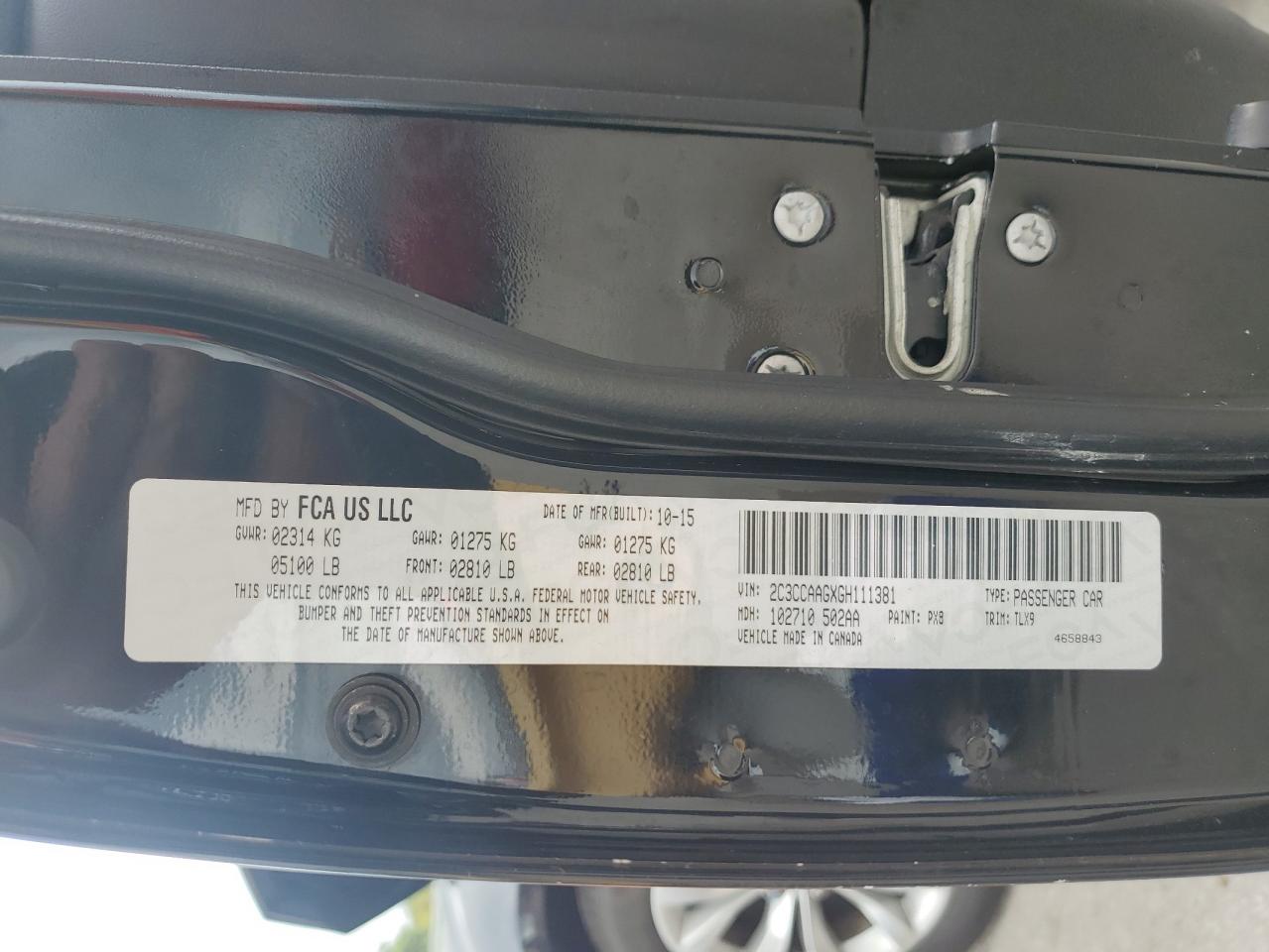 2016 Chrysler 300 Limited VIN: 2C3CCAAGXGH111381 Lot: 63441014