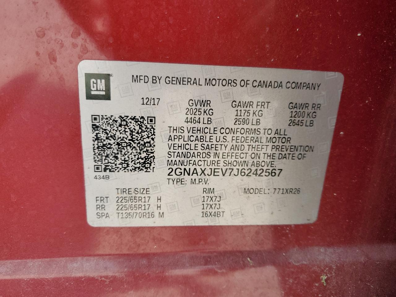 2018 Chevrolet Equinox Lt VIN: 2GNAXJEV7J6242567 Lot: 64060774