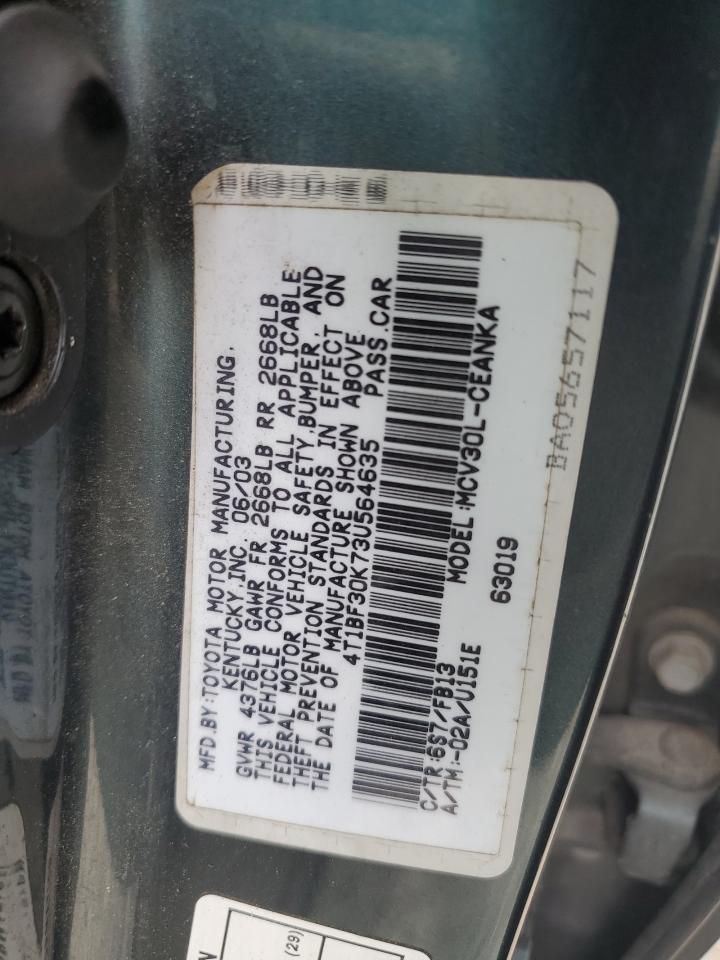 2003 Toyota Camry Le VIN: 4T1BF30K73U564635 Lot: 61233274