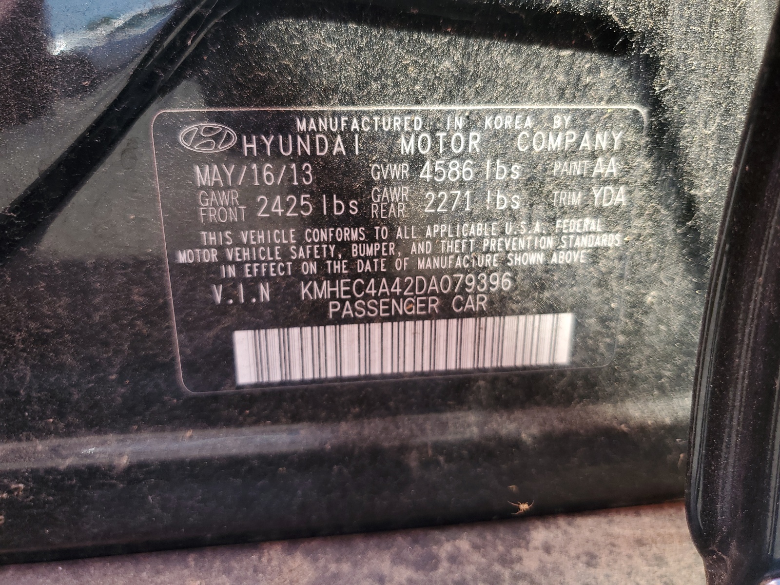 KMHEC4A42DA079396 2013 Hyundai Sonata Hybrid
