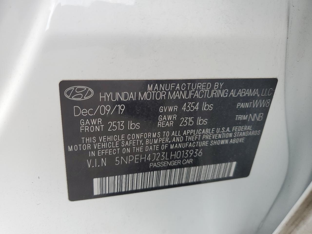 2020 Hyundai Sonata Limited VIN: 5NPEH4J23LH013936 Lot: 63796954
