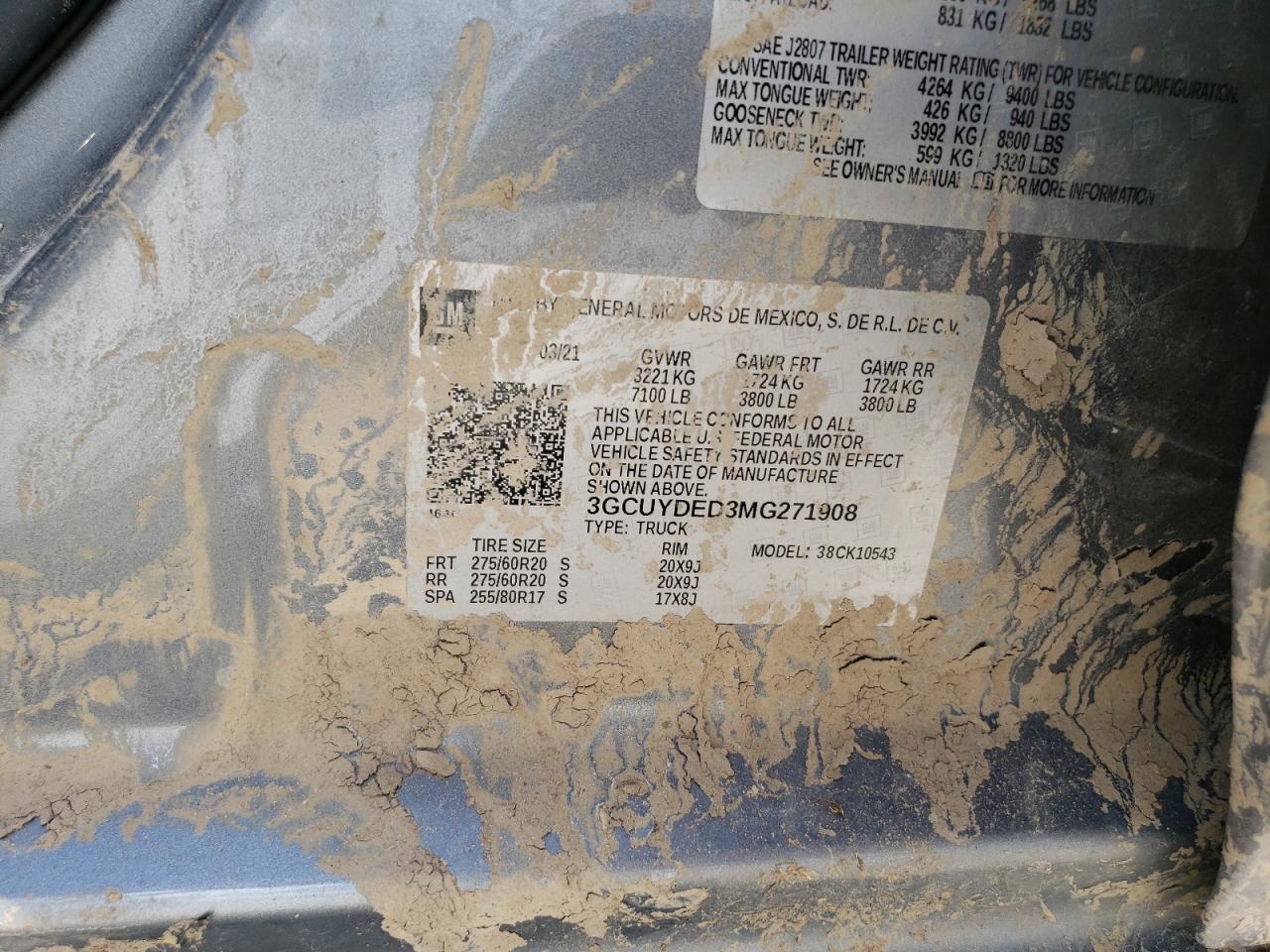 2021 Chevrolet Silverado K1500 Lt VIN: 3GCUYDED3MG271908 Lot: 61678584