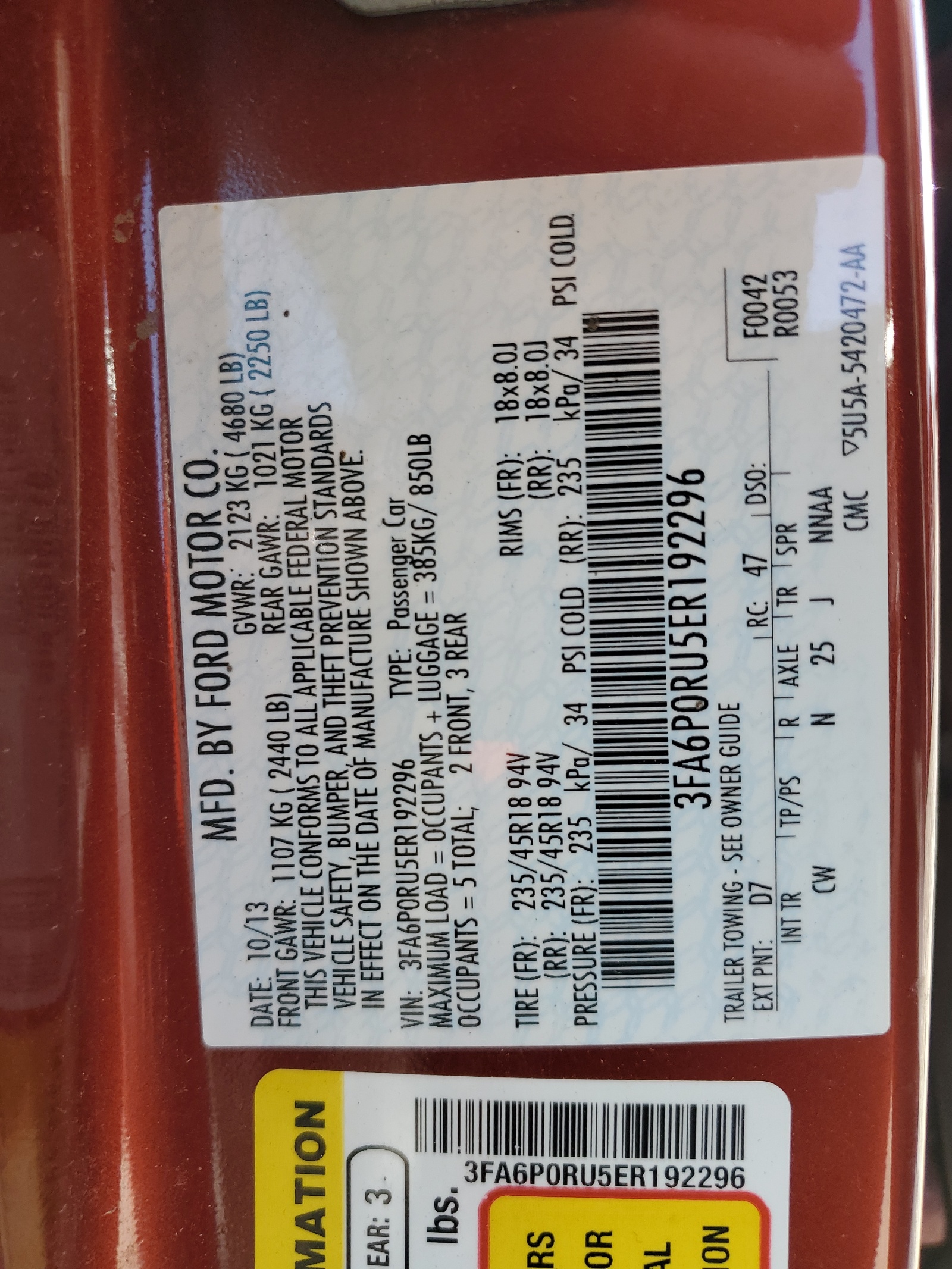 3FA6P0RU5ER192296 2014 Ford Fusion Titanium Hev