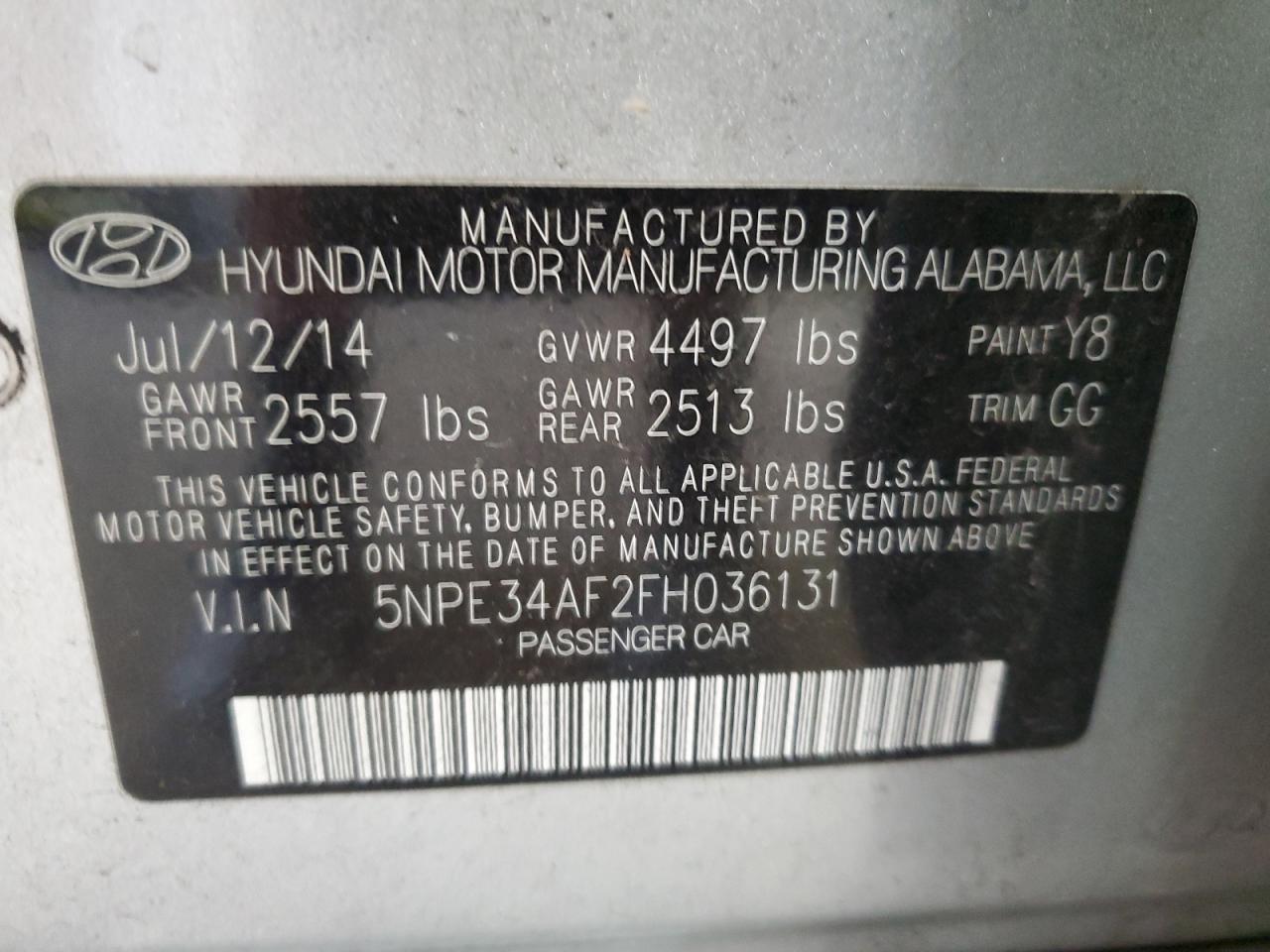 5NPE34AF2FH036131 2015 Hyundai Sonata Sport