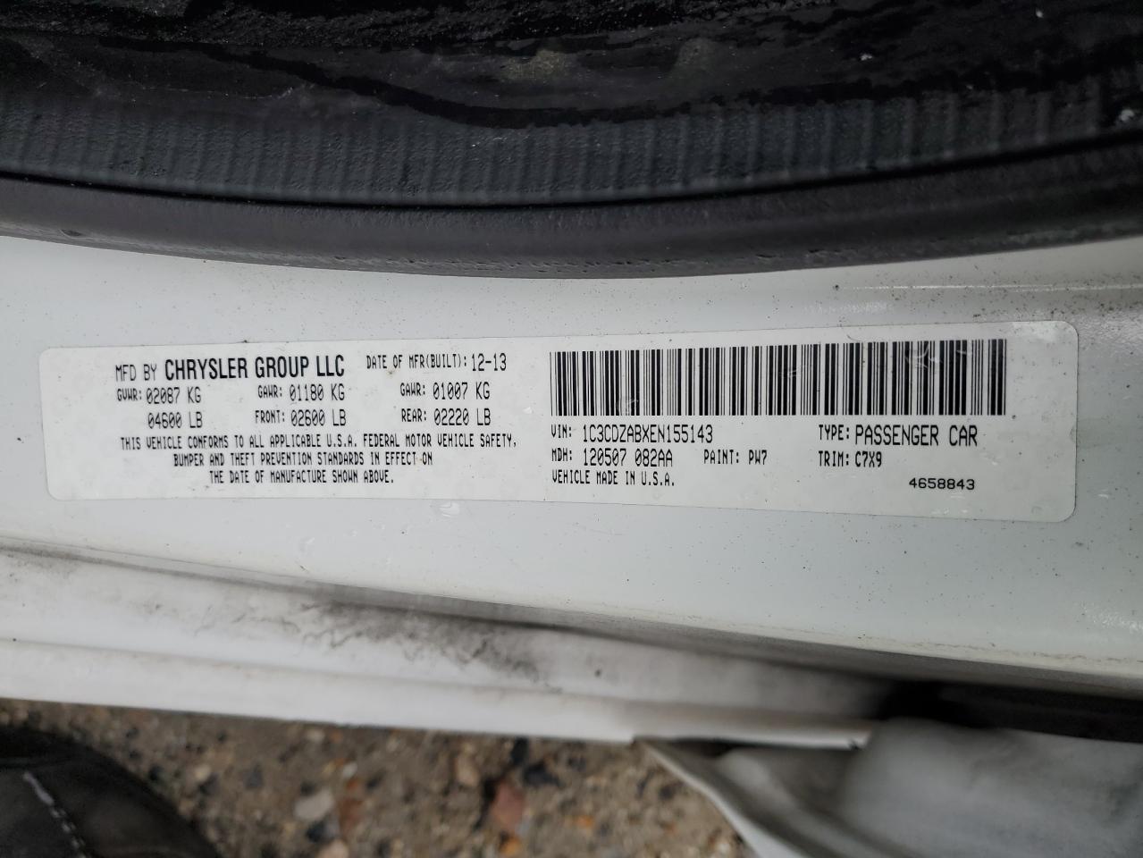 2014 Dodge Avenger Se VIN: 1C3CDZABXEN155143 Lot: 62128474