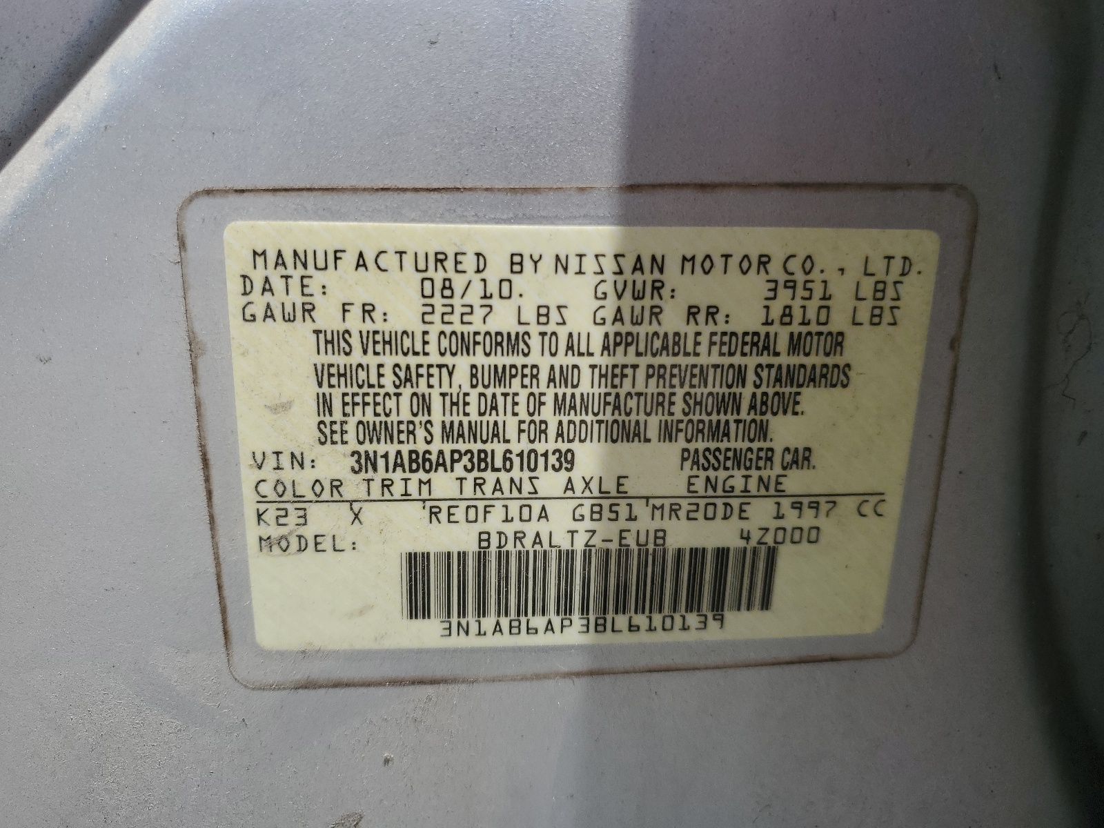 3N1AB6AP3BL610139 2011 Nissan Sentra 2.0