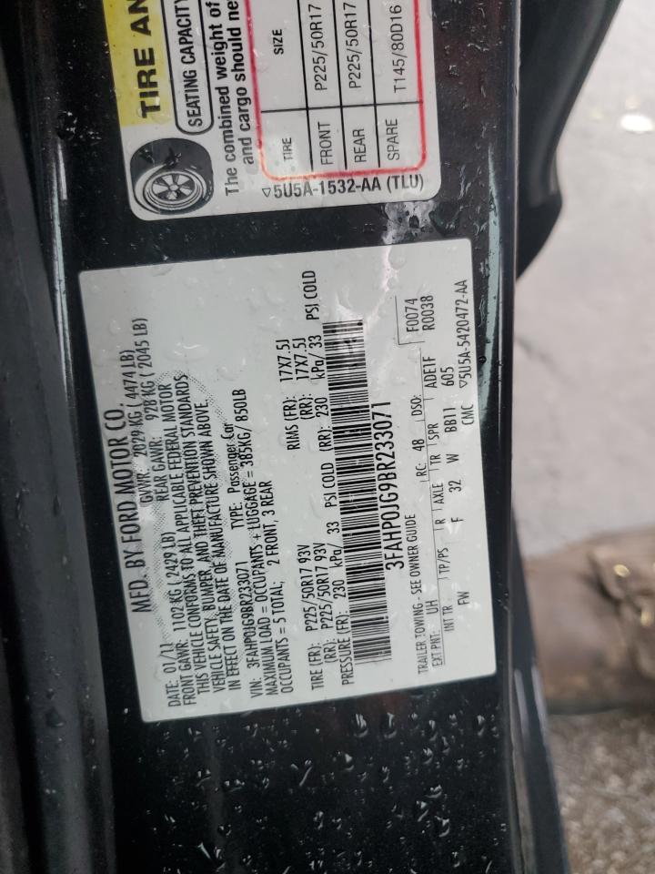 2011 Ford Fusion Sel VIN: 3FAHP0JG9BR233071 Lot: 64413914