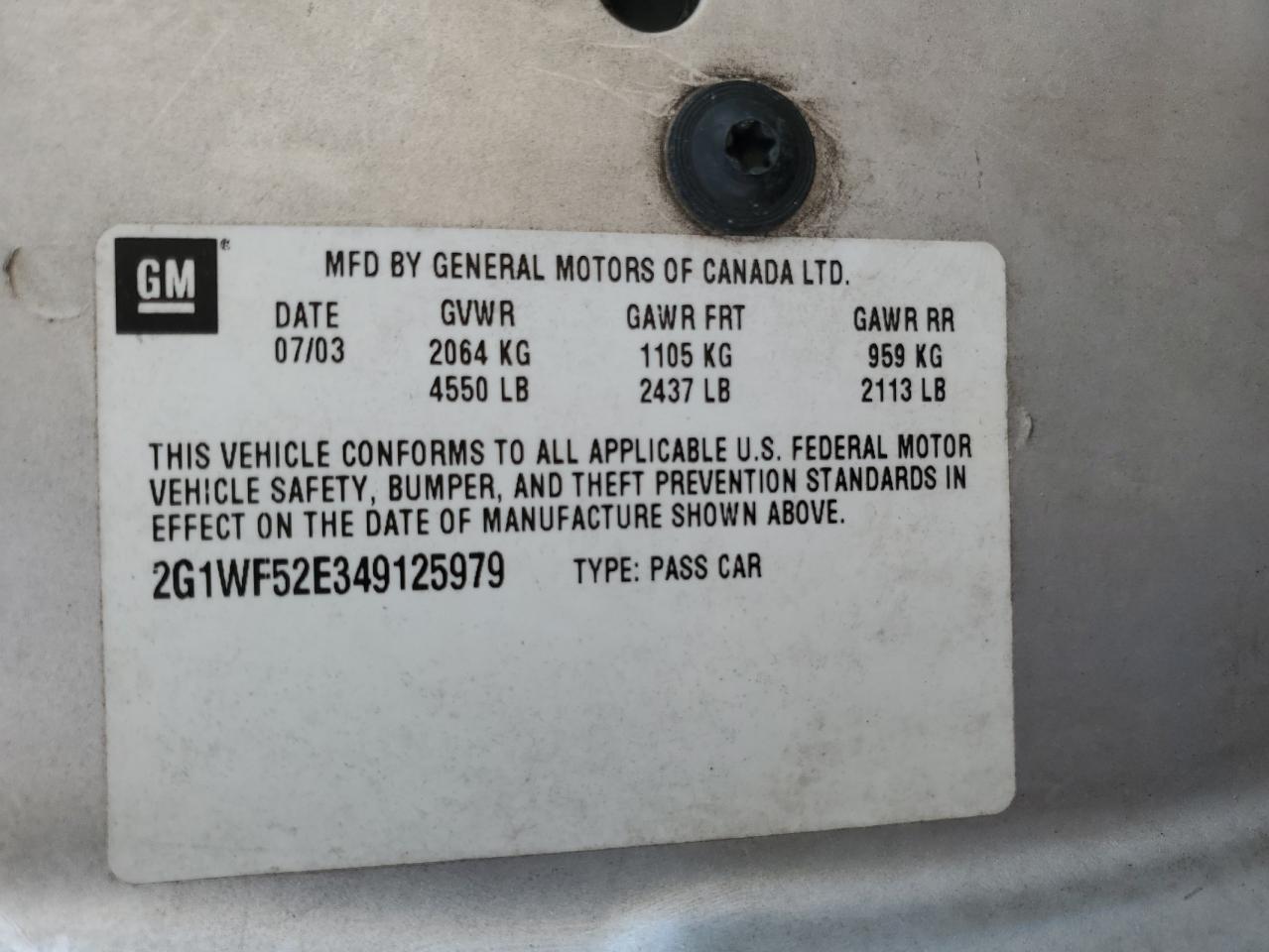 2004 Chevrolet Impala VIN: 2G1WF52E349125979 Lot: 62645594