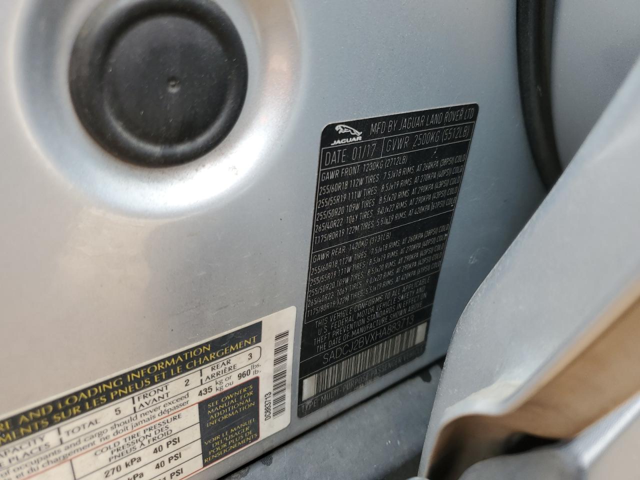 2017 Jaguar F-Pace Premium VIN: SADCJ2BVXHA883713 Lot: 63339774