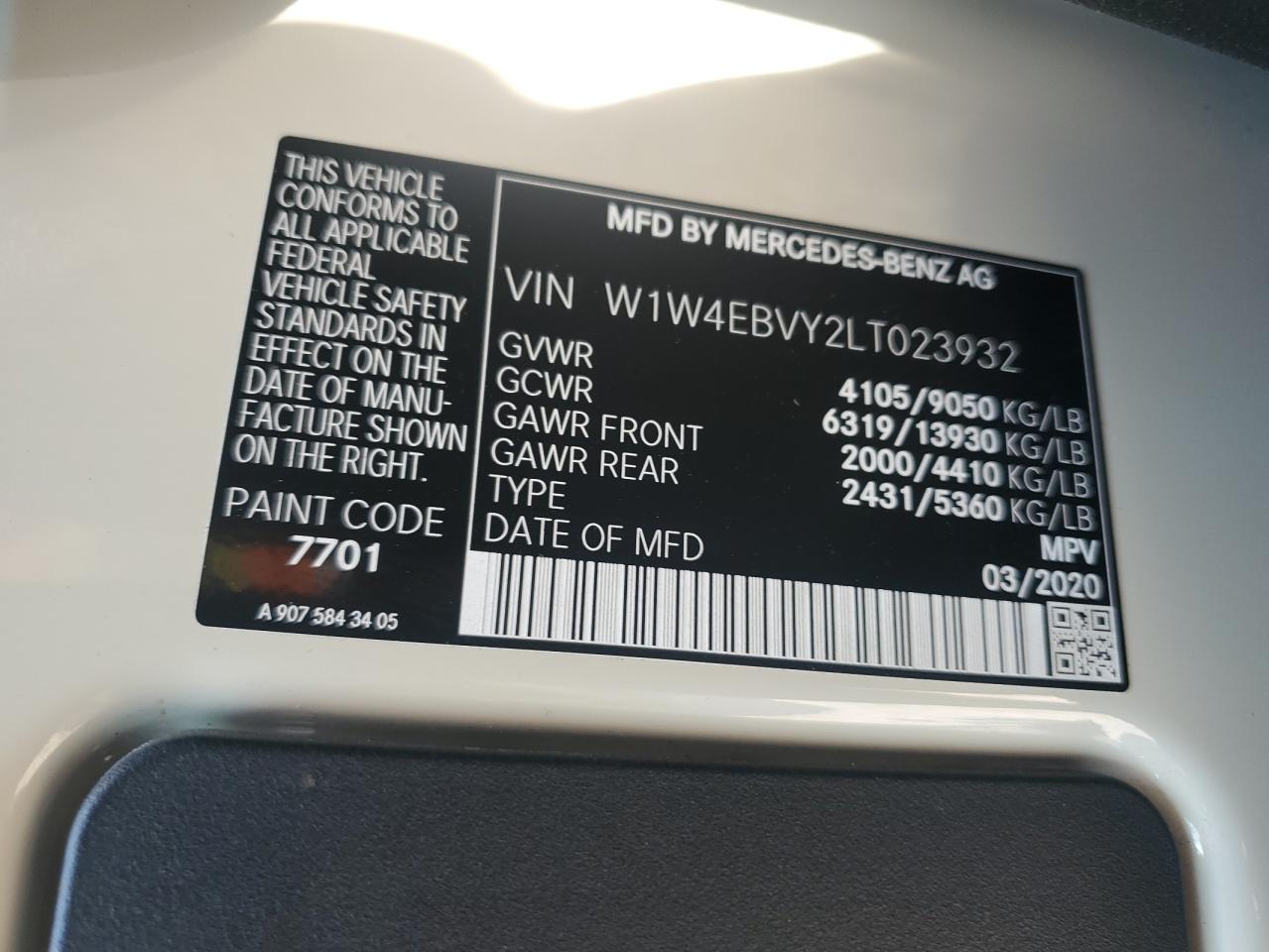 2020 Mercedes-Benz Sprinter 2500 VIN: W1W4EBVY2LT023932 Lot: 62553334