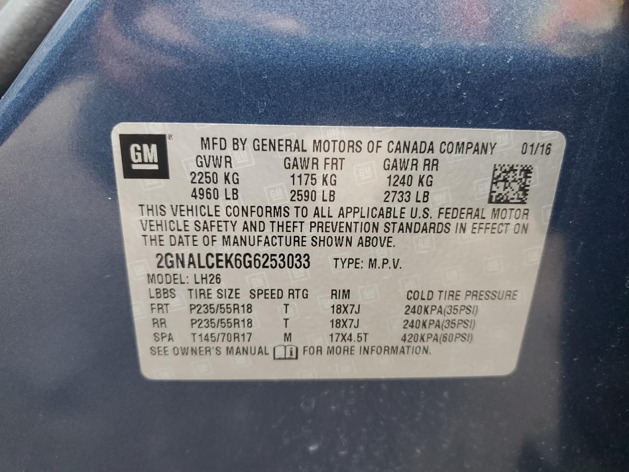 2016 Chevrolet Equinox Lt VIN: 2GNALCEK6G6253033 Lot: 63834304