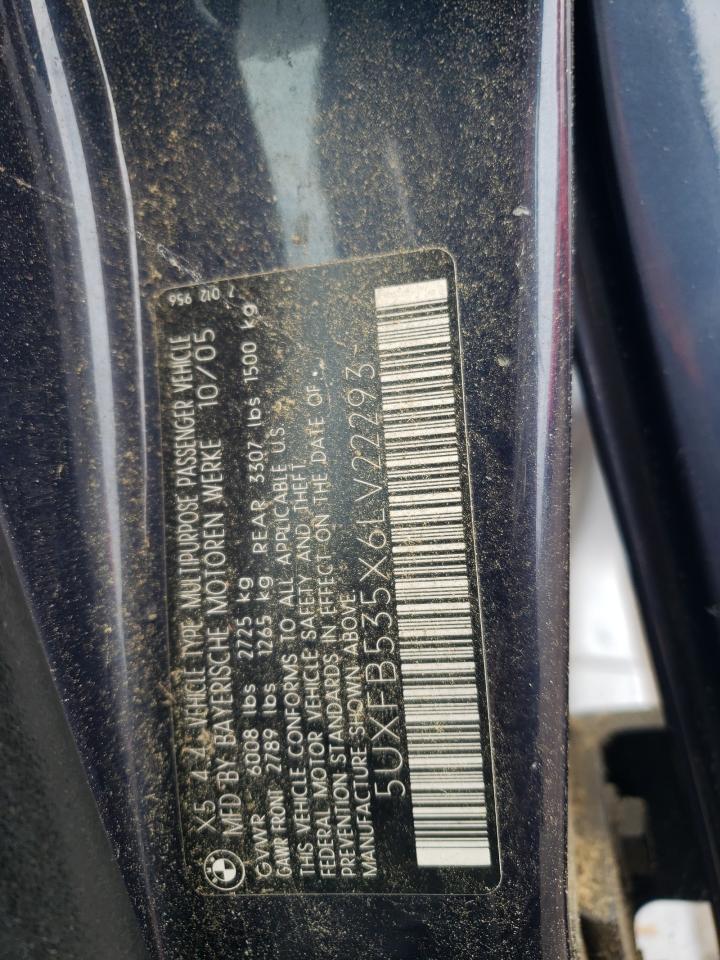 2006 BMW X5 4.4I VIN: 5UXFB535X6LV22293 Lot: 63828734