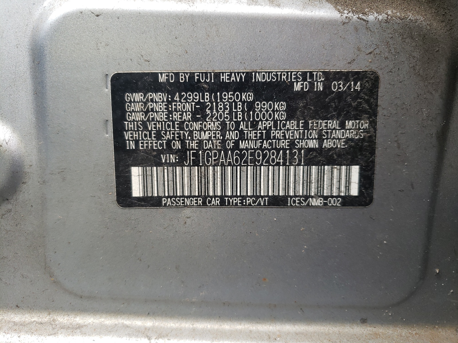 JF1GPAA62E9284131 2014 Subaru Impreza