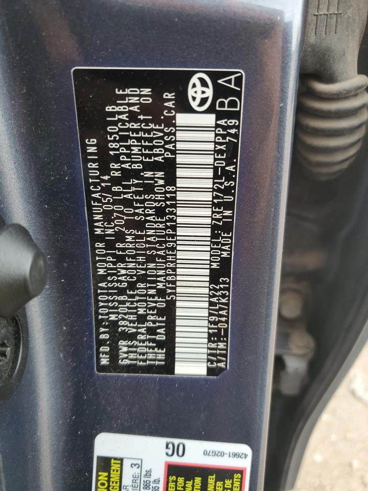 2014 Toyota Corolla Eco VIN: 5YFBPRHE9EP133118 Lot: 63196934