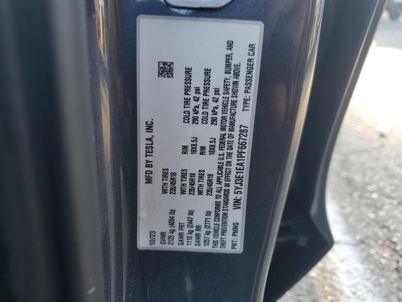 5YJ3E1EA1PF667287 2023 Tesla Model 3