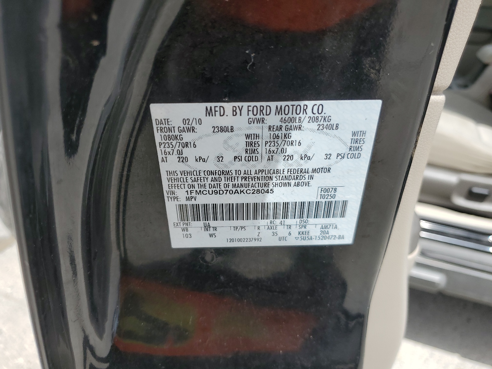 1FMCU9D70AKC28045 2010 Ford Escape Xlt