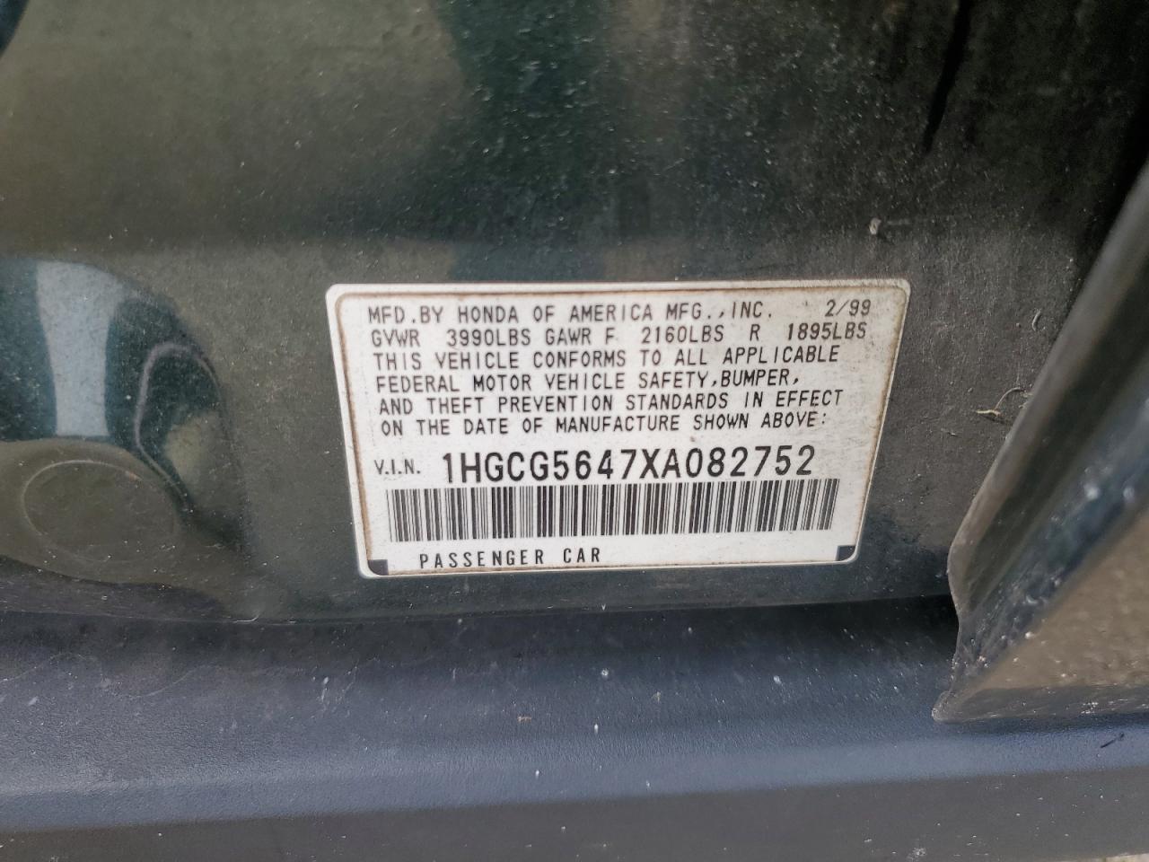 1999 Honda Accord Lx VIN: 1HGCG5647XA082752 Lot: 65113474