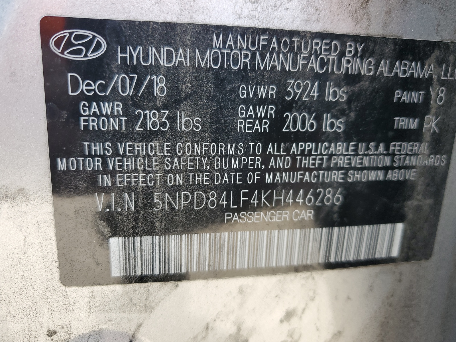 5NPD84LF4KH446286 2019 Hyundai Elantra Sel