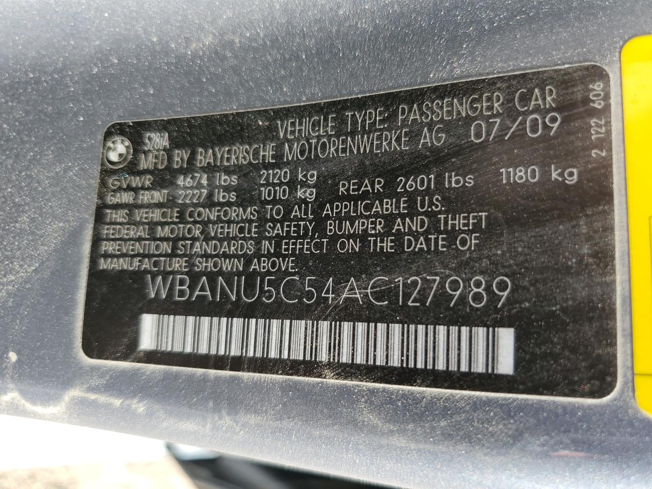 2010 BMW 528 I VIN: WBANU5C54AC127989 Lot: 64046994